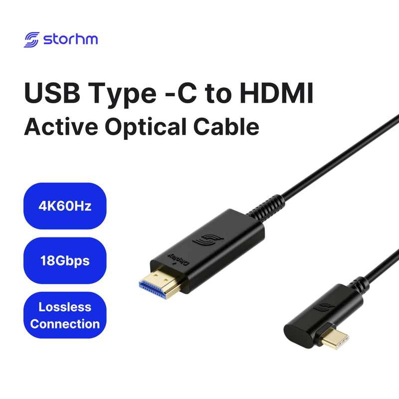 STORHM USB-C Right Angle to HDMI 2.0 Cable - HDMI Certified Ultra High Performance 4K Active Optical Cable – Unparalleled Performance and Compatibility (10ft) 10ft