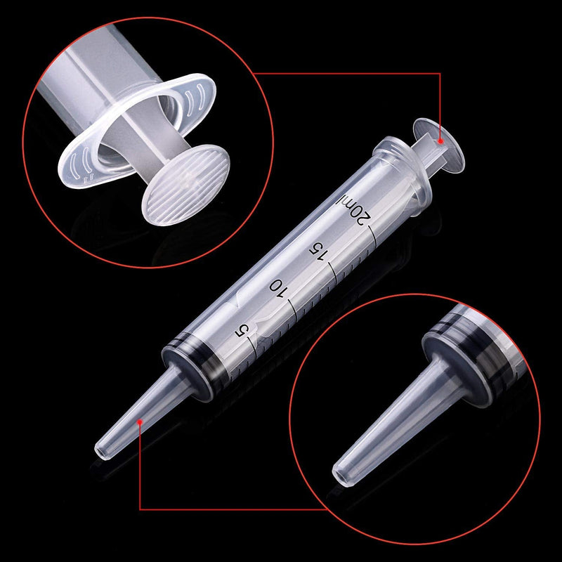 Cuyacili Pack of 4 20 ml Large Plastic Syringe without Needle Syringe Transparent Plastic Tubes with Hose PVC Scale Dosing Syringe for Scientific Labs Measuring Liquids Animal Feeding 20ml