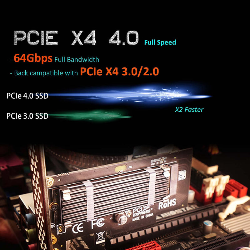 GLOTRENDS M.2 PCIe NVMe 4.0/3.0 Adapter with 0.12 Inch Thick M.2 Heatsink for M.2 PCIe SSD (NVMe and AHCI), PCIE 3.0X 4 Full Speed, Desktop PC Installation (PA09-HS)