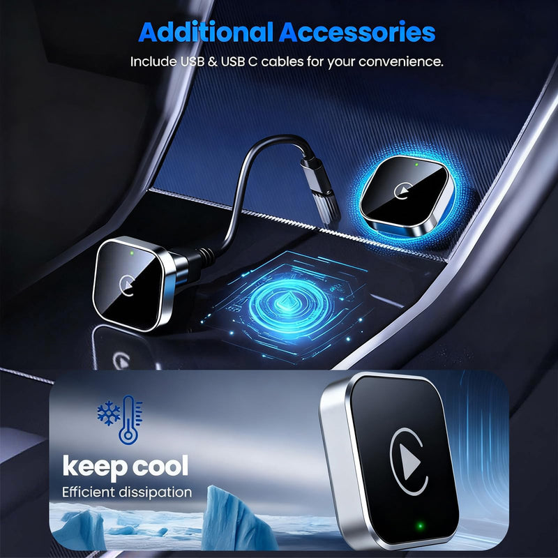 2026 Upgraded Wireless CarPlay Adapter for iPhone & Android Device | Fast Auto-Connect, Stable Connection, Mini Size Plug，Apple iPhone & Android, 2-in-1 Adapter, Convert Wired to Wireless Dongle