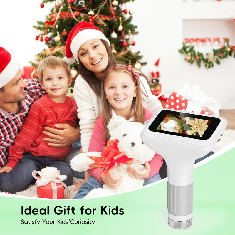 [AUSTRALIA] - 1000X Handheld Microscope for Kids, 3'' Digital Kids Microscope with Adjustable Light, Easter Pocket Portable Micro Scope, Stem Toys for Ages 5-7 8-12 Teen Boys and Girls Educational Gifts, White 3-inch 