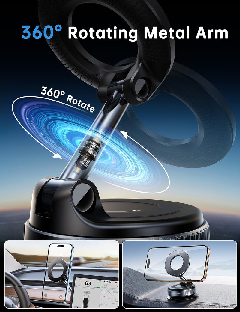 Coolpow Suction Cup Magnetic Phone Holder for Car Phone Holder Mount Dash [Strong Magnet] Cell Phone Holders for Your Car Accessories for iPhone 16 Pro Max 15 14 13 12 Plus Black [ Vacuum ]
