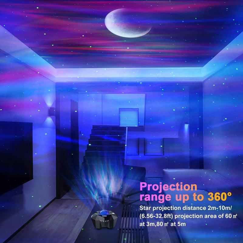 Cadrim Star Light Projector Aurora with Moon, LED Laser Starry Projection Built-in Bluetooth Speaker and Remote Multi-Color Night Lamp for Bedroom, Home Theater, Game Room and Mood Ambience Black