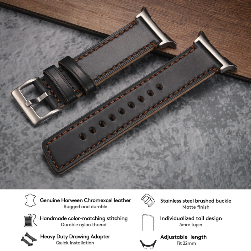 Band Compatible with Samsung Galaxy Watch Ultra 2/1 47mm (2026/2025/2024), Vintage Horween Leather Wristband Replacement Strap for Galaxy Watch Ultra Men Women Black+Natural / Silver Buckle Galaxy Watch Ultra 47mm (2026/2025/2024)