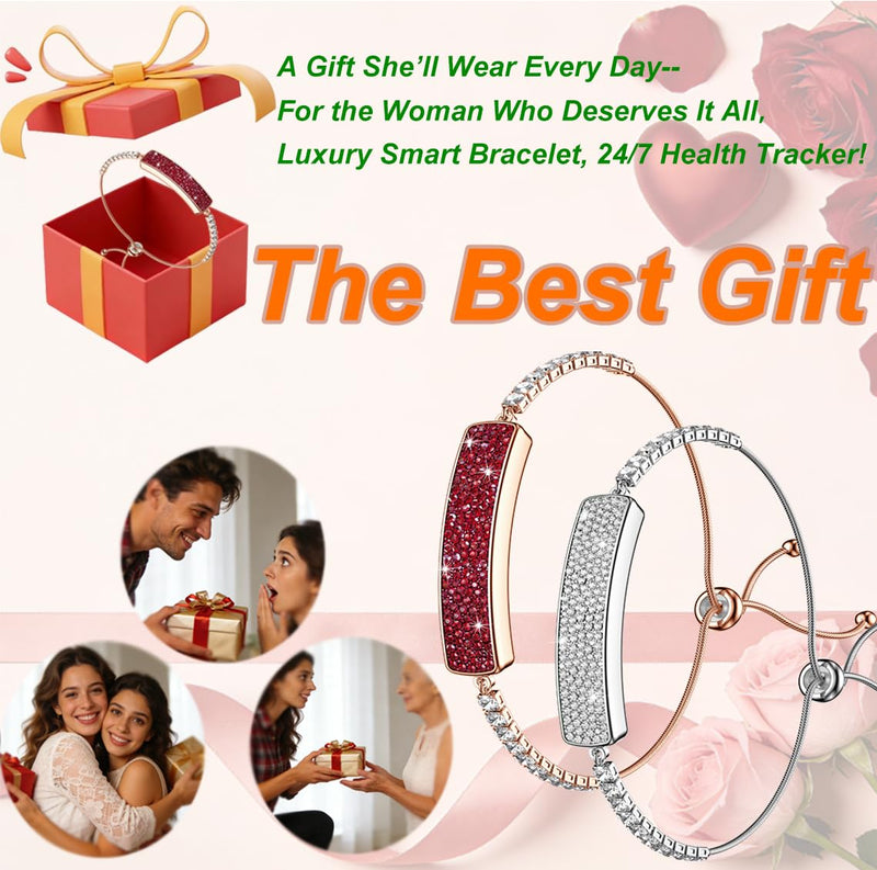 Women's Smart Bracelet Fitness Tracker - 5ATM Waterproof, 24/7 Heart Rate Blood Oxygen HRV Stress Tracker, 24H Sleep Monitor, Multi-Sport Modes, Free App for iOS & Android,The Best Gift (2 Bands)