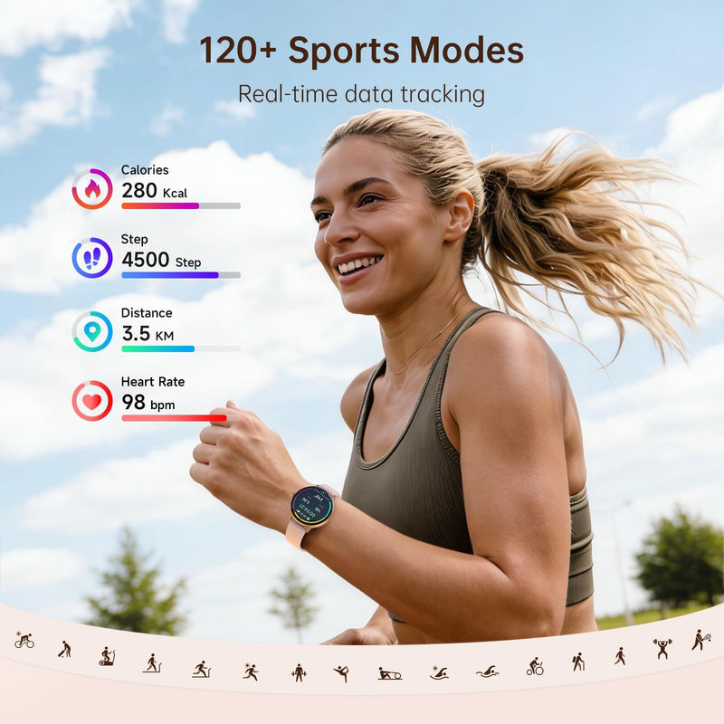 Smart Watch for Women, 1.27" HD AMOLED Smartwatch (Answer/Call) for iPhone/Android/Samsung, Fitness Tracker with 120+ Sport Modes, Heart Rate/Sleep/Health Monitor, IP68 Waterproof, 2 Bands Rose Gold