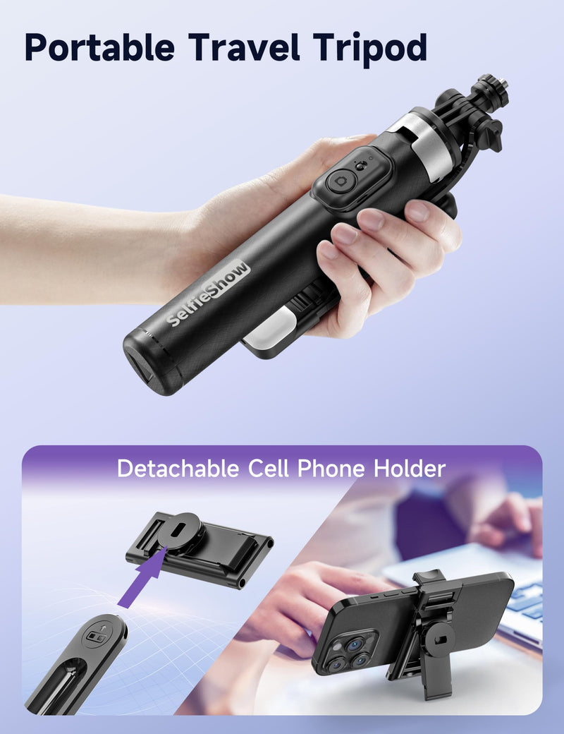 [AUSTRALIA] - 53'' Selfie Stick Tripod with Light, Extendable Selfie Stick with Remote, Portable Cell Phone Tripod Stand with All in 1 Phone Clip, Lightweight Camera Tripod Compatible with iPhone 15 14 13, Android 