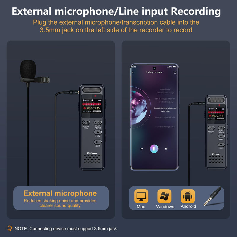 [AUSTRALIA] - 160GB Digital Voice Recorder with Playback, 1100mAh Audio Recording Device for Lecture Interviews, 1536Kbps Voice Activated Recorder with Noise Reduction, Password, External Microphone 160GB 