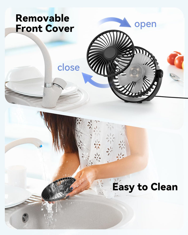USB Desk Fan, 5 Inch Mini Portable Fan, 3 Speeds Strong Airflow Personal Desktop Fan, Detachable Cooling Fan 360° Rotation Quiet Small Fan for Desk Home Office Travel Car, Black, 5ft Cable