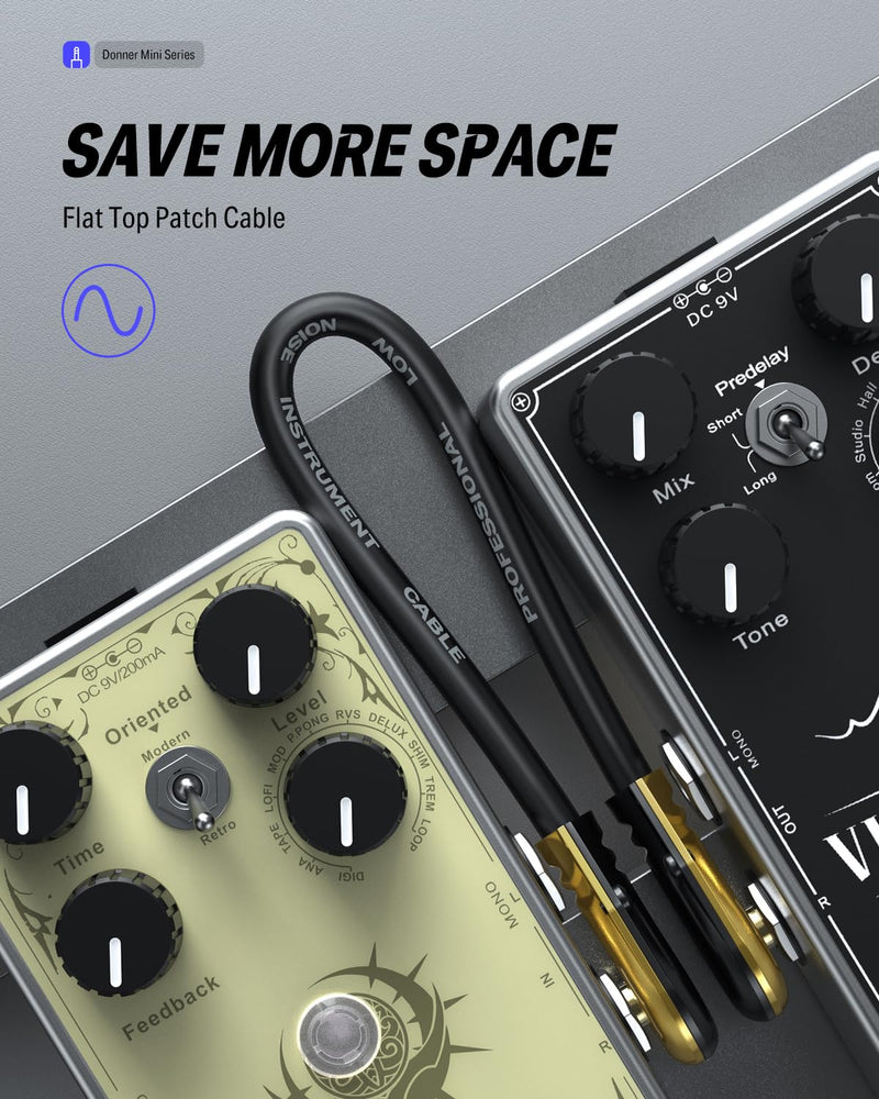 Donner Guitar Patch Cables Right Angle 12 Inch 30cm 1/4 Instrument Cables for Effect Pedals 6 Pack Professional