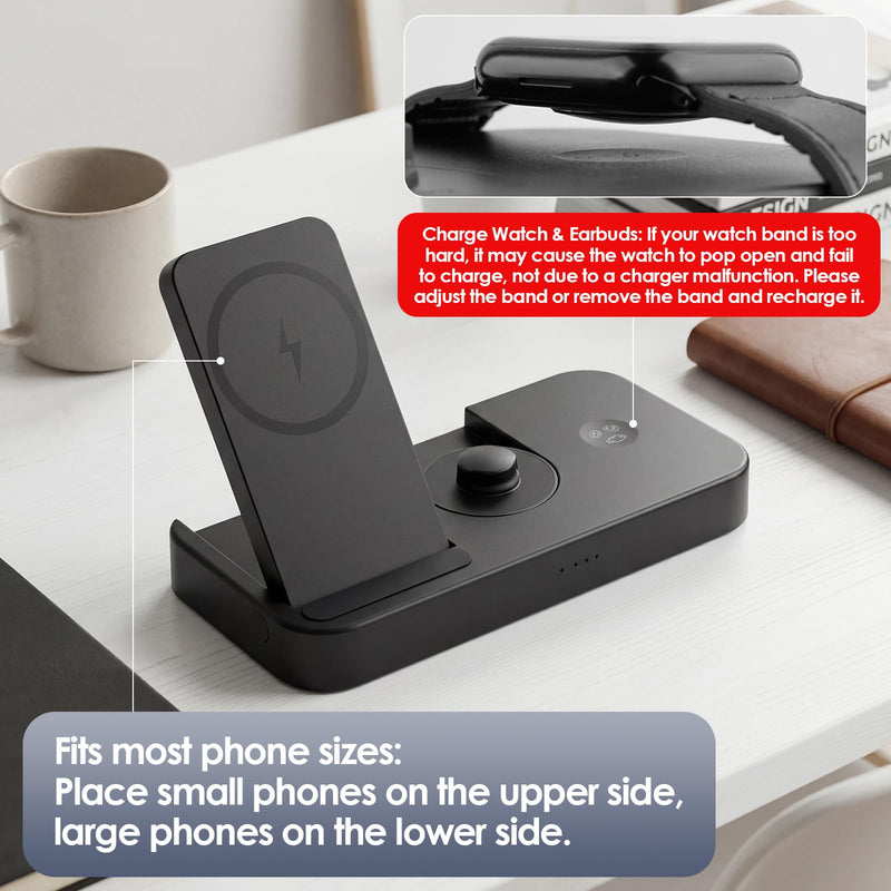 4 in 1 Charging Station for Oura Ring Gen 3 Charger (Oura Ring Charger NOT Included), 15W Fast Magnetic Charger for iPhone, Apple Watch, AirPods, Wireless Charger for Samsung Galaxy