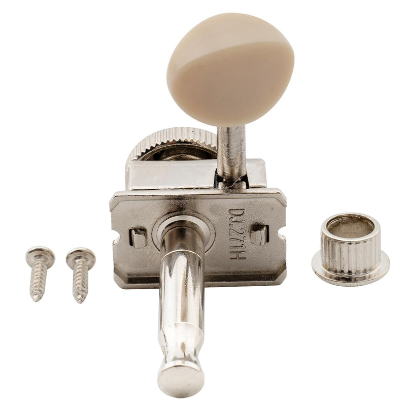 Musiclily Pro 6 inline Vintage Guitar Locking Tuners Guitar String Tuning Pegs Keys Machine Heads Replacement for Strat/Tele ST TL Style Electric Guitar, Nickel with Plastic Button