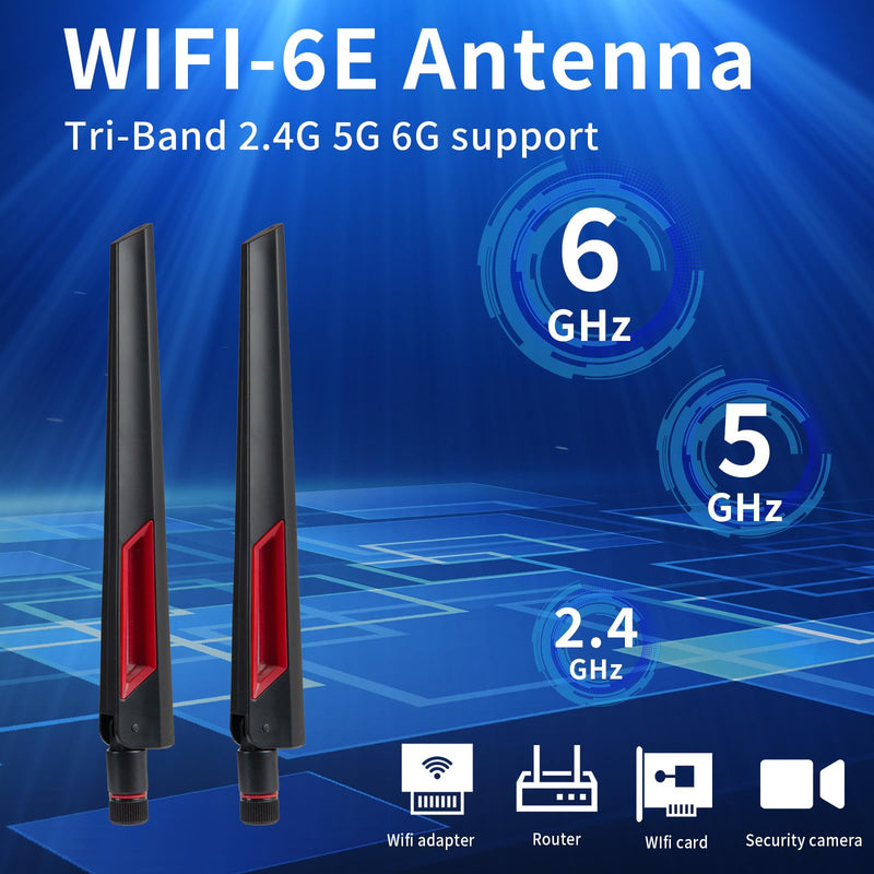 WiFi 6 6E Tri-Band 2.4GHz/5GHz/6E 9dBi Omnidirectional Antenna for PC Desktop Computer PCI-E WiFi 6E Network Card USB Bluetooth Card Wireless Router（2Pack-Black），Eifagur