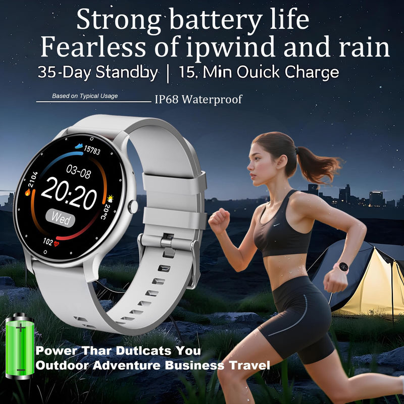 Smart Watch for Men Women (Answer/Make Calls), 128 Sports Modes, IP68 | Tracks heart rate & sleep. 15-min fast charging, 35-day battery. 128 sports modes, ideal for daily fitness tracking Pearl silver