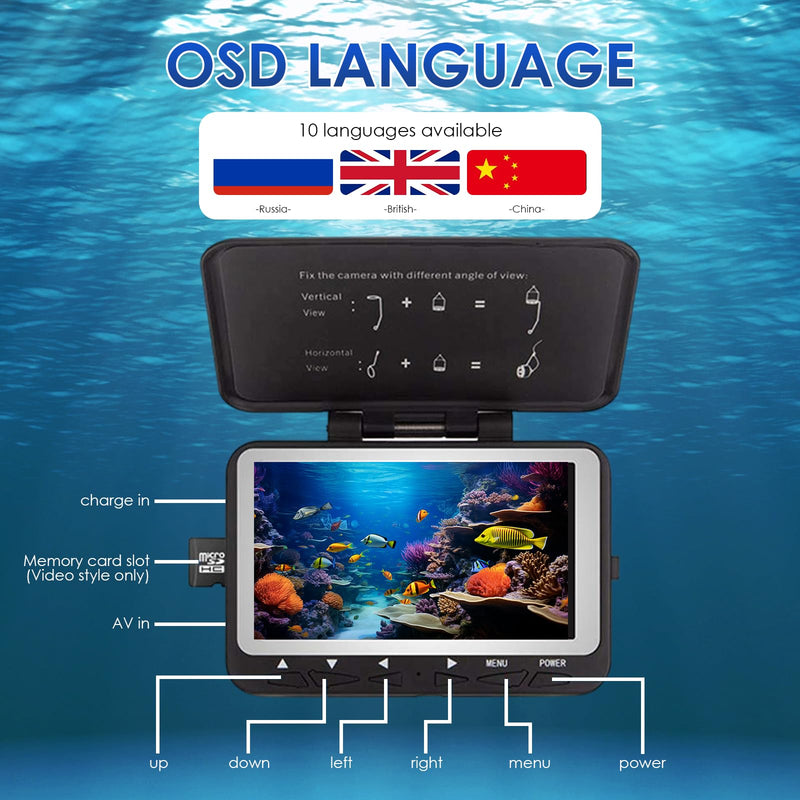 Underwater Fishing Camera, 4.3-inch HD LCD Display, 1000TVL Night Vision, Aluminum Alloy Construction with Battery Power for Ice and Sea Fishing 49.21FT/15M