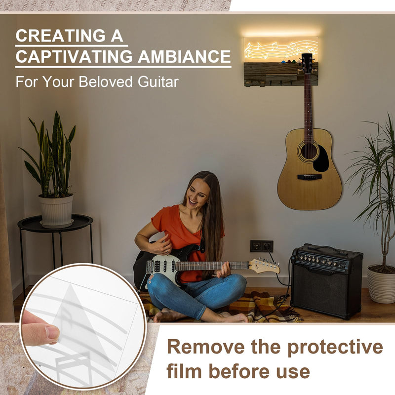 Light up Guitar Stand Wall Mount Wood Hanger Shelf with Pick Holder and 3 Hooks for Acoustic Electric Bass Ukulele Violin Guitar Gifts for Musicians Music Lovers Guitarist(Light Color) Light Color