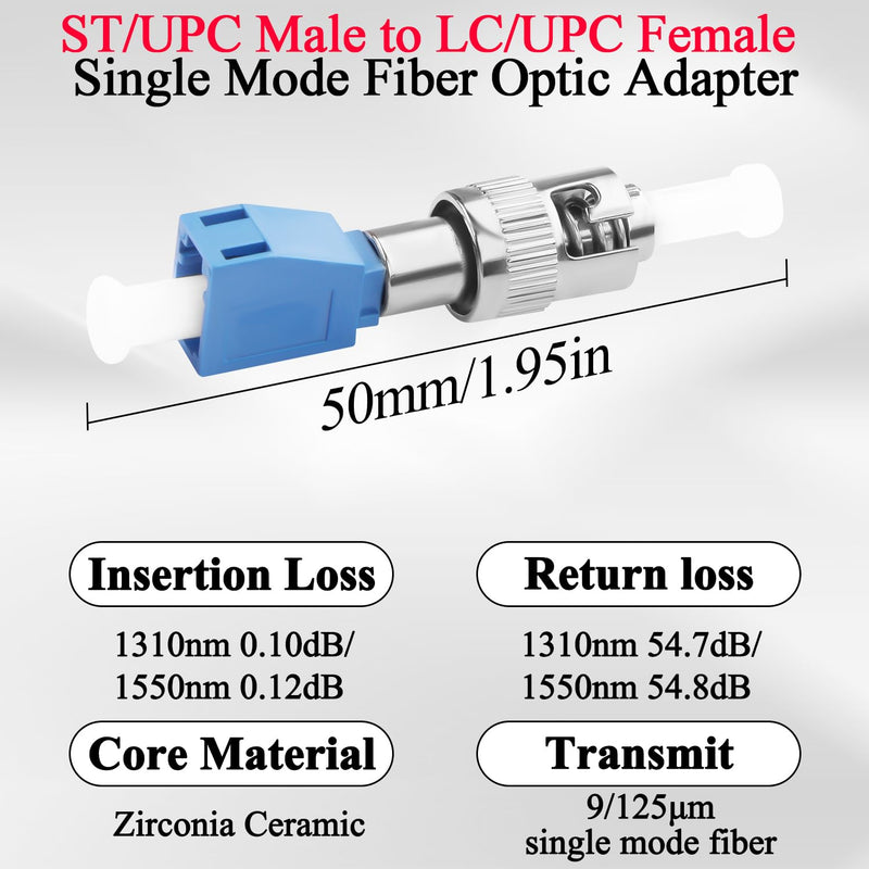 QIANRENON ST Male to LC Female Hybrid Fiber Optic Converter SM 9/125μm ST/UPC Male to LC/UPC Female Single Mode Fiber Optic Adapter Coupler for Red Light Pen Optical Power Meter Patch Cord Pigtail