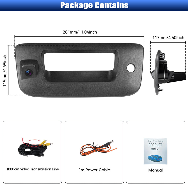 CAMECHO Tailgate Handle Back up Camera for 2007-2014 Chevrolet Chevy Silverado GMC Sierra 1500 2500 3500, IP67 Waterproof IR Night Vision Light Wide Angle AHD/CVBS/PAL Rear View Backup Camera Kit