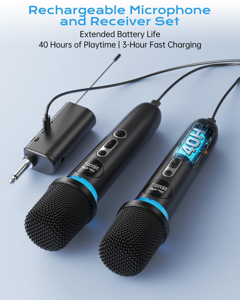 [AUSTRALIA] - Wireless Microphone, One-Touch Mute & Dynamic RGB Lighting, Professional-Grade Dual Handheld Dynamic Microphone, 200-Foot Ultra-Long Range & 40-Hour Battery Life. for Singing and Family Gatherings. Black-Red 