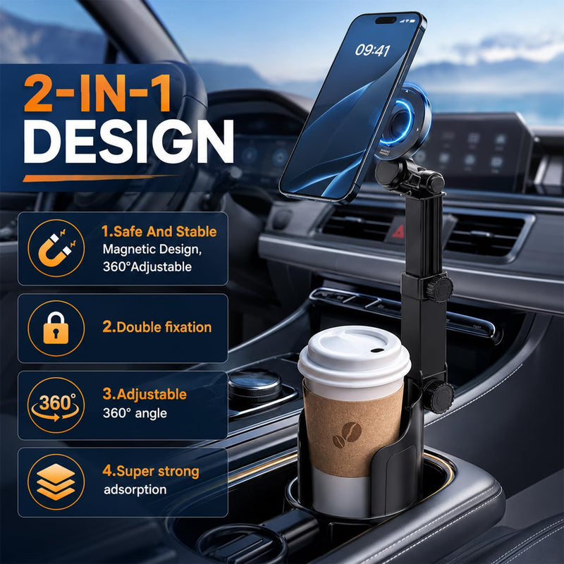 Car Cup Holder Phone Mount,Any car Model 360°Adjustable N52 Magnetic Stand,one-Handed Operation,Suitable for All Smartphones (Black,1Pcs)