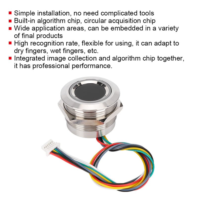 Fingerprint Identification Module, R503 Circular Capacitive Fingerprint Identification Module with 2-Color Ring Indicator Light for Access Control/Help Desk/Security Box