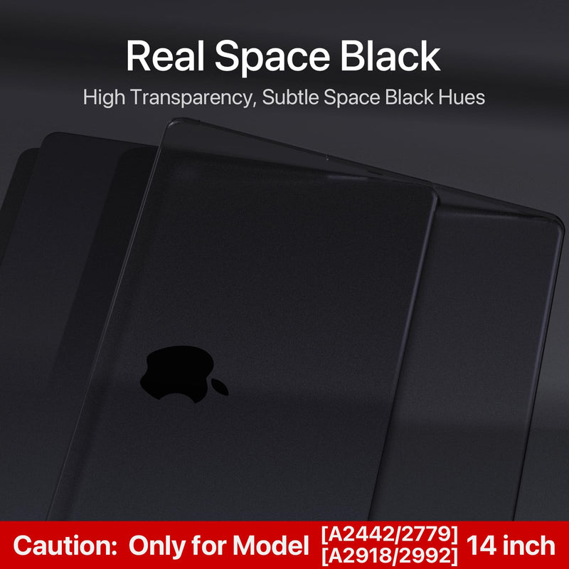 for MacBook Pro 14 inch Case 2024-2021 M3 Pro/Max A2918 A2992 M2 A2779 M1 A2442 [100% Match Official Color] Hard Shell + Translucent Keyboard Cover for Laptop - Space Black Clear