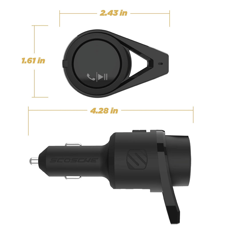 Scosche BTFM5 Bluetooth Hands-Free Car Kit with Digital FM Transmitter and Dual 12W USB Charging Ports For Vehicles Dual USB-A, 12W Black
