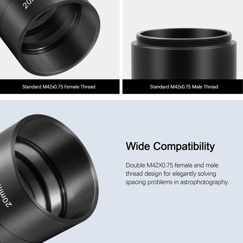 [AUSTRALIA] - Astromania Extension Tube, T2 Extension Tube Kit with M42x0.75 on Both Sides - Length 8mm 15mm 20mm 40mm, Telescope Photo Adapter Astrophotography Accessories Fit for M42 T2 T Ring DSLR/SLR Cameras 