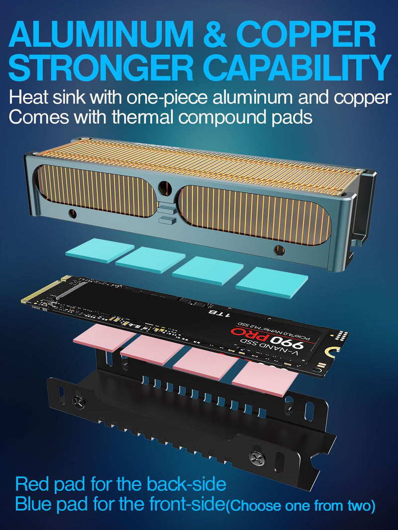 JEYI Q150 M.2 HeatSink, Cooper Fins with Aluminum Frame Passive Heat Sinks - Finscold Q150-1.7mm / 0.68"