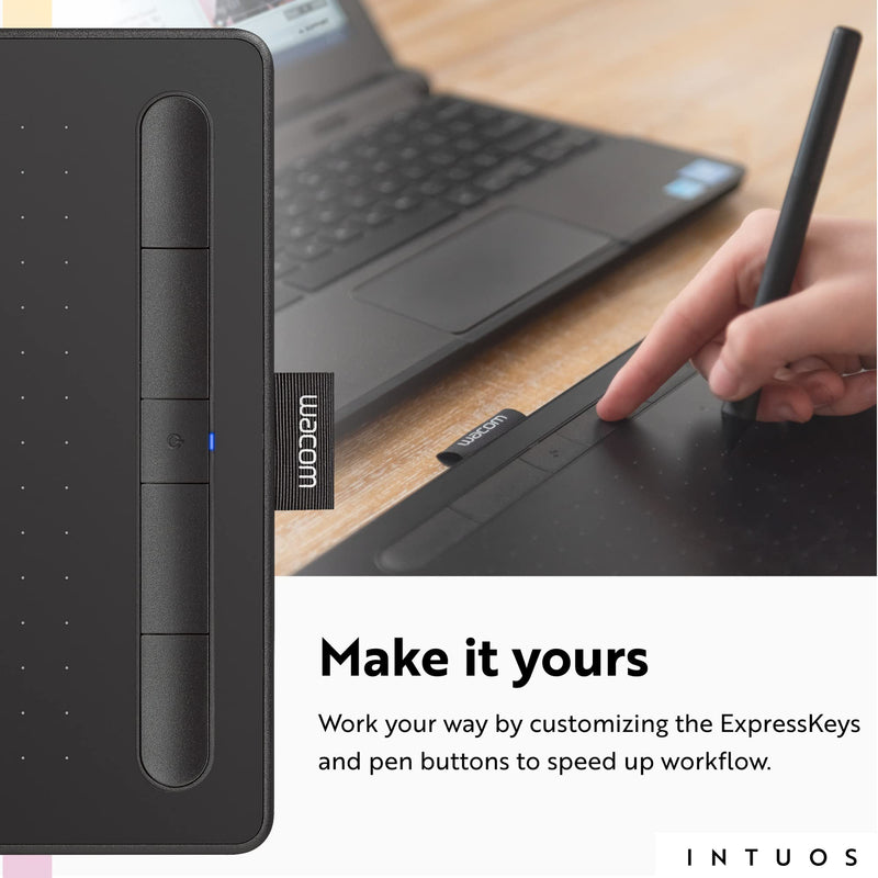 Wacom Intuos Small Bluetooth Graphics Drawing Tablet, 4 Customizable ExpressKeys, Portable for Teachers, Students and Creators, Compatible with Chromebook Mac OS Android and Windows - Black Small Wireless