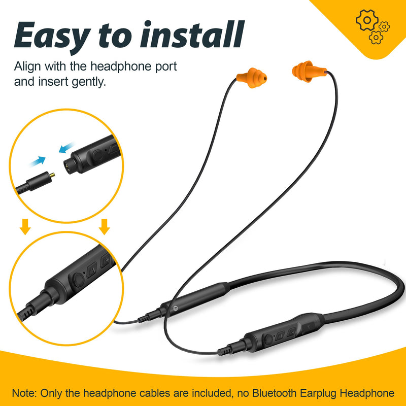 MIPEACE Bluetooth Earplug Headphones with 2 Replacement Earbuds Cables (Black & Orange) 29dB Noise Reduction Safety, Neckband Design, 19+ Hour Battery, Includes for Lawn Mowing, DIY, and Work