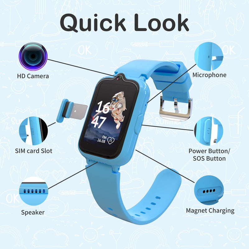 4G Kids Watch with GPS Tracker | Kids Smart Watch with Video & Voice Calling Alarm SOS Pedometer Calculator Camera HD Touch Screen School Mode, Gift Watches for Kid, Boys and Girls Age 8-12
