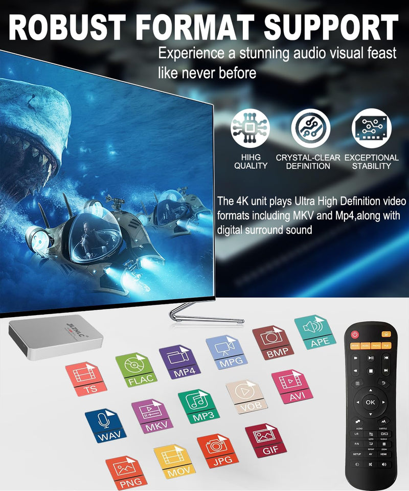 [AUSTRALIA] - 4K Ultra HD Media Player & HDD Enclosure 2-in-1,Digital Signage, Play H.265/HEVC H.264/AVC MP4 MKV Videos,MP3 Music,JPG Photos,Auto Playback and Resume,Supports HDDs,USB/MicroSD,4k HDMI,Analog AV. 