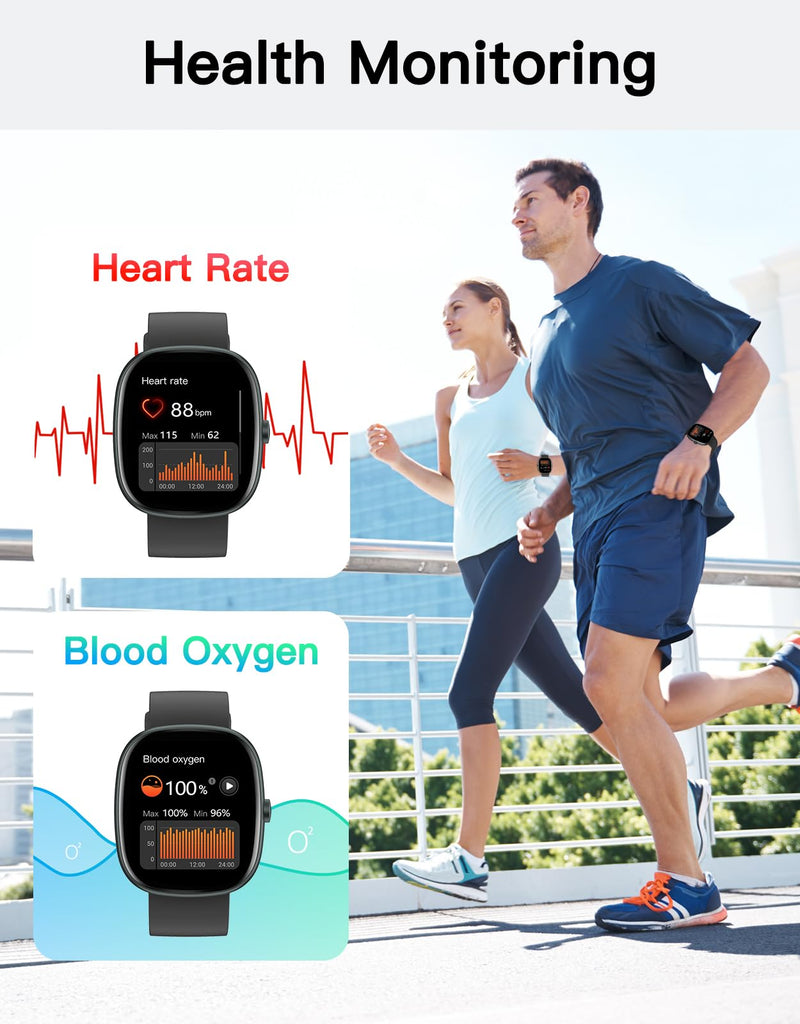 Fitness Trackers for Men Women with Bluetooth Call 24/7 Heart Rate & Blood Oxygen Monitor Sleep Tracker, Steps/Calories Counter Stopwatch/Timer/Alarm Clock, Pedometer for Walking Waterproof Black