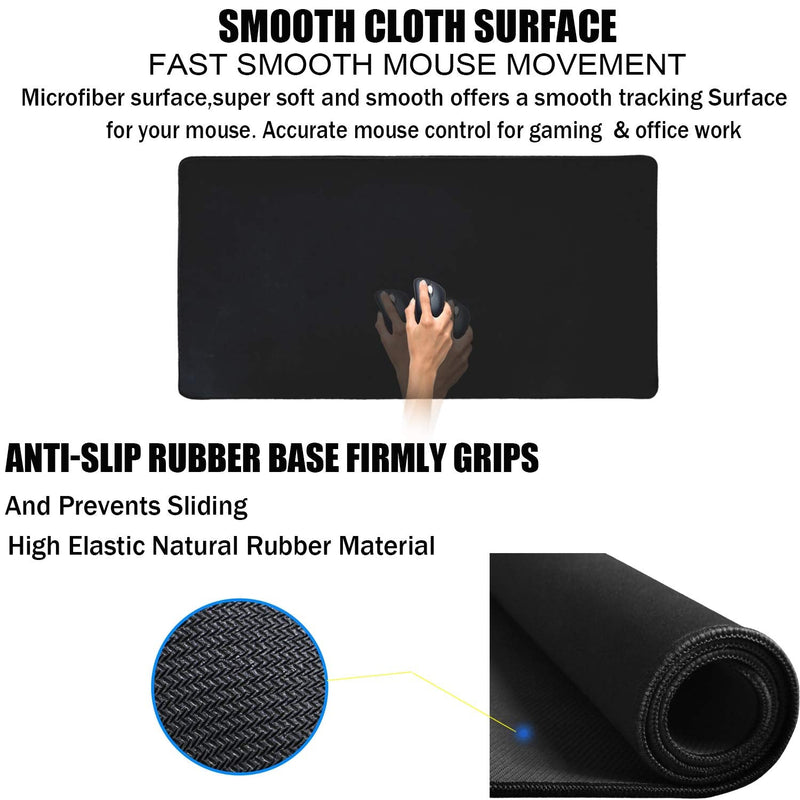 Large Mouse Pad, Gaming Mouse Pad, TEDNETGO Waterproof XL Extended Extra Large Mouse Pad with Stitched Edge, Non-Slip Large Ergonomic Mouse Pad Desk Mat for Computer Laptop, 31.5"x15.7" x 0.12", Black