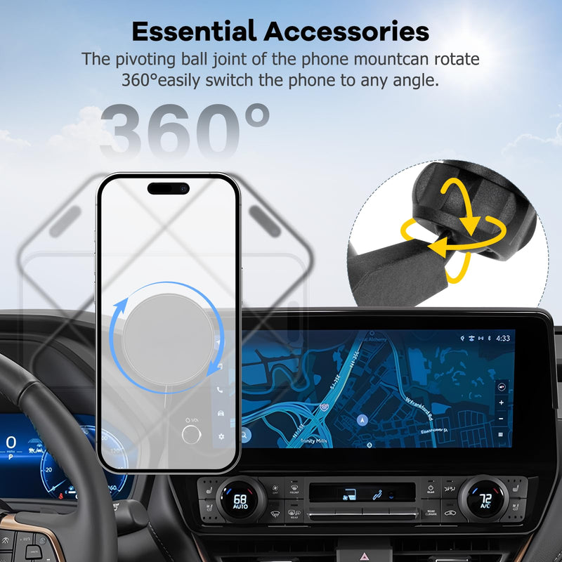 Car Phone Holder Fit for Grand Highlander/Grand Highlander Hybrid 2024-2025 Accessories Dash Organizer with MagSafe Cell Phone Mount 12.3-inch, Cell Phone Automobile Cradles Hands-Free 360° Rotation 24-25 Grand Highlander/ Grand Highlander Hybrid