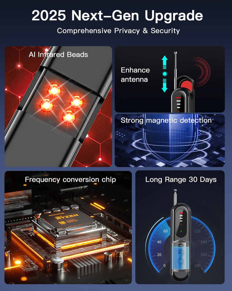 [AUSTRALIA] - Hidden Camera Detector, Anti-Spy Camera Finder, RF Signal & WiFi Scanner, GPS Tracker & Bug Detector, 6 Modes Portable Privacy Protector for Travel, Hotel, Car, Bathroom– Spy Device Detection Pen 