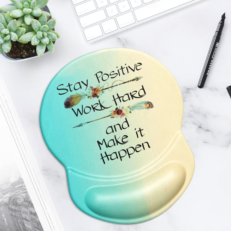 ITNRSIIET Ergonomic Mouse Pad with Gel Wrist Rest Support, Stay Positive Work Hard and Make It Happen Arrow Print Inspirational Quote Mouse Pad, Non-Slip PU Base for Computer, Laptop, Home, Office