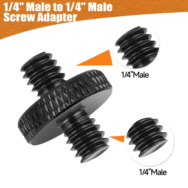1/4" Male to 1/4" Male Tripod Screw, 4 PCS Standard Camera Cage Mount Threaded Light Stand Screw, Double Head Converter Precision Made for Shoulder Rig Stud Mounting Accessories