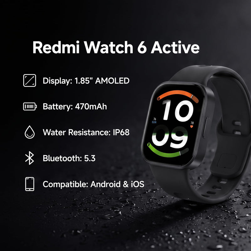 Redmi Watch 6 Active and lite Smart Watch AMOLED 18-Day Battery | Bluetooth calling, heart rate and SpO₂ recording, sleep tracking, IP68 water resistance, slim flat-edge design Orange