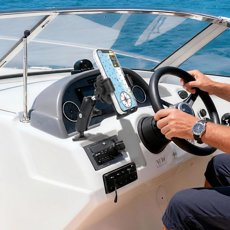 Heavy Duty Phone Mount Holder with Vibration Dampener for Boat Truck Car [Camera Friendly] [1s Lock & Release] [Aluminum Screw-Mounted AMPS Diamond Base & Medium Arm], Fits 4.7-7.2" Cell Phones