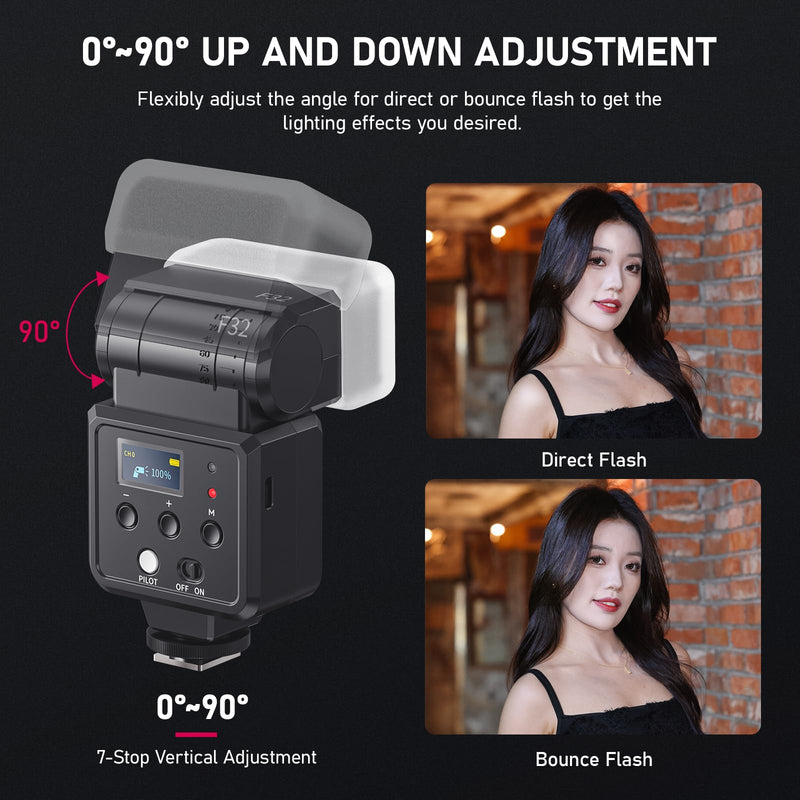 Ulanzi F32 Camera Flash Speedlite External Wireless On-Camera for Canon R50 | Speedlight Flash for Fuji Olympus Panasonic Nikon with Electrical Contacts Digital Cameras, with GN32 / CCT 5600K Hot Shoe