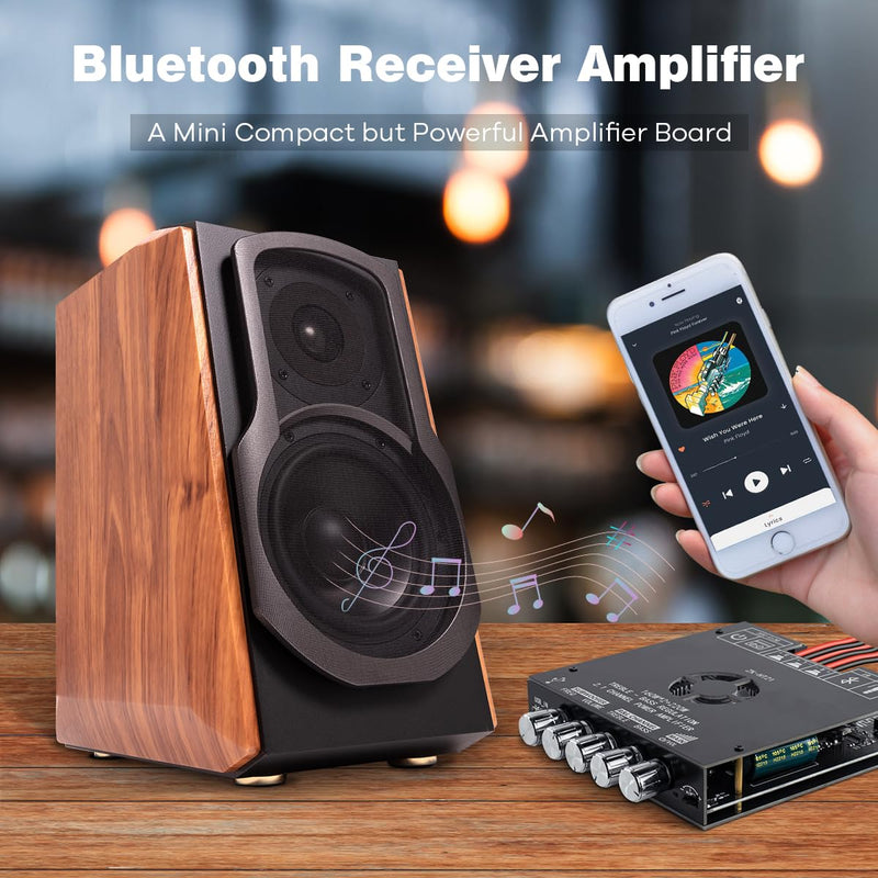 TDA7498E Bluetooth Amplifier Board 160W×2+220W Subwoofer 2.1 Channel Audio Receiver Power Amplifier Module with Treble and Bass Control for DIY Speakers
