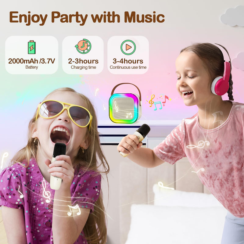 [AUSTRALIA] - Portable Karaoke Machine with 2 Wireless Microphone, Mini Portable Bluetooth Speaker with Wireless Microphone, Gifts for Kids Age 4-12, Boys, Girls, Adults, Party, Home KTV, Outdoor, Travel (Beige) Beige 