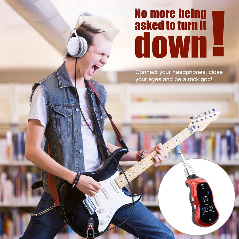 B6 Guitar Headphone Amp Mini Plug Guitar Amplifier Bluetooth Receiver Rechargeable For Electric Travel Pocket Guitar With Reverb/Chorus/Flanger/Overdrive/Wow Wah 5 Effects (Mahogany Color) Mahogany Color; Guitar Bass Headphone Amp