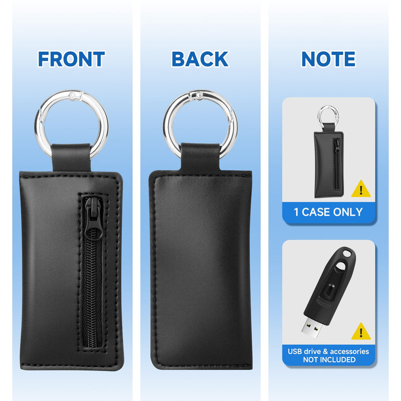 Microfiber USB Flash Drive Holder Case with Keychain | Anti-Slip Zipper Pouch, Storage Case Compatible with AirTag SD TF Card, for Small Medium USB Drives, 1PC, Black, Case Only