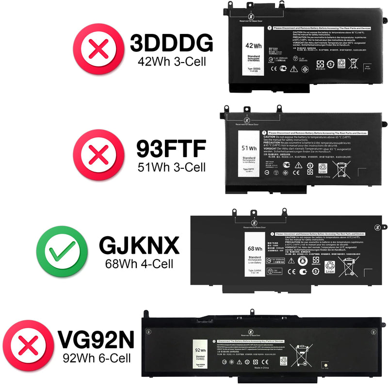 68WH GJKNX Dell Battery Replacement for Dell Latitude 5480 5580 5280 5288 5488 5590 5591 5490 5491 5495 E5480 E5580 E5490 E5590 Precision 15 3520 3530 Series GD1JP DY9NT 5YHR4 451-BBZG 7.6V 4-Cell GJKNX Battery