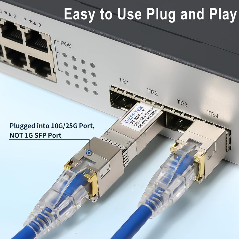 2Pack 10GBASE-T SFP+ Module, SFP to RJ45 10G Copper Transceiver, 10Gbe SFP+ Ethernet Optical Mini-GBIC for Cisco SFP-10G-T-S, Ubiquiti UF-RJ45-10G, Netgear, Mikrotik, Supermicro, Fortinet, CAT6A/CAT7 10GBase-T: 30m 2 Pack