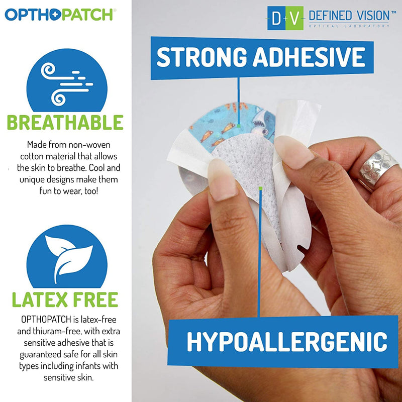 OPTHOPATCH Kids Eye Patches - Fun Boys Design - 90+10 Bonus Latex Free Hypoallergenic Cotton Extra Sensitive Adhesive Bandages for Amblyopia & Cross Eye-3 Reward Chart Posters by Defined Vision