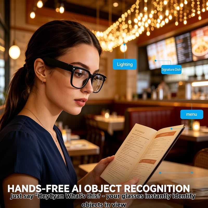 AI Smart Glasses with Camera, 8MP 4K/1080P Video Recording Glasses, Real-Time Translation, AI Voice Assistant & Object Recognition, Open-Ear Audio, Photochromic UV400 Lenses for Travel & Business